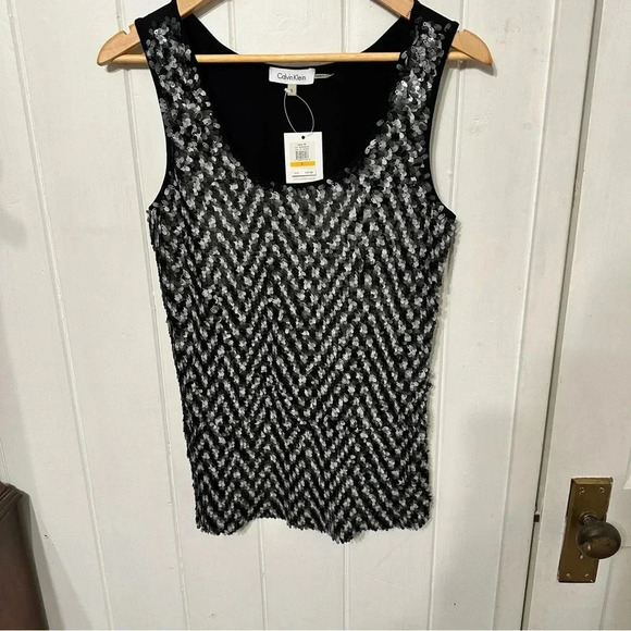 Calvin Klein Black and White Sequin Top - Picture 1 of 3